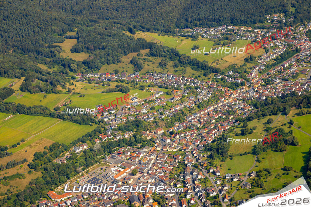 Das Luftbild zeigt :  Frammersbach - Die Luftaufnahme wurde 2024 vom UL-Flugzeug aus erstellt ( keine Drohne ) - Hochauflösende Luftaufnahme - Für grossformatige Ausdrucke geeignet. Die Geschenkidee !Mit Lizenz und Bildrechte bestellbar