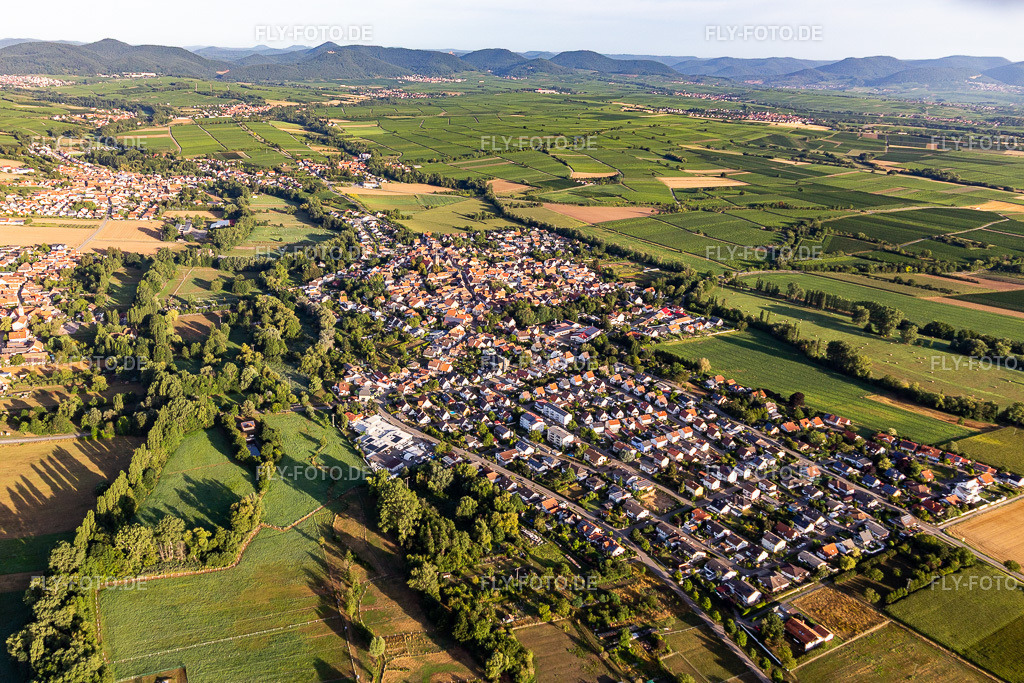 Ortsansicht von Südosten | Luftbild: Ortsansicht von Südosten im Ortsteil Billigheim in Billigheim-Ingenheim im Bundesland Rheinland-Pfalz in Deutschland. Foto: IMG_116659.jpg vom 11.08.2019 durch Werner Riehm/FLY-FOTO.de - Realisiert mit Pictrs.com