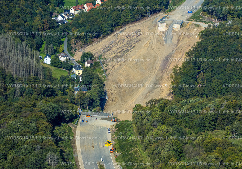 Luedenscheid230908028Rahmedebruecke | Luftbild, Abgerissene und gesprengte Talbrücke Rahmede der Autobahn A45, Baustelle für Neubau, Gevelndorf, Lüdenscheid, Sauerland, Nordrhein-Westfalen, Deutschland