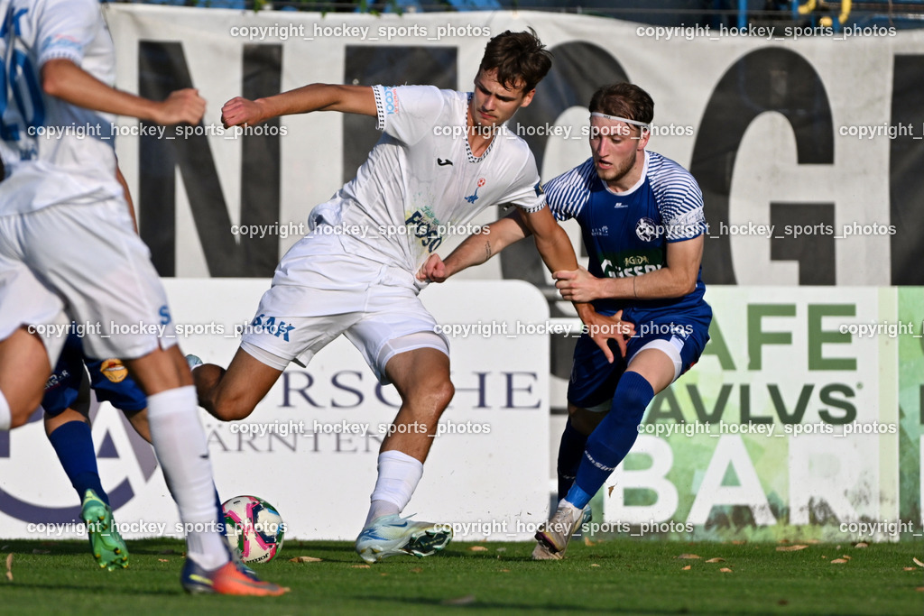 SAK vs. SV Dellach Gail | #11 Luka Jerin SAK, #9 Raphael Simon Staguller SV Dellach Gail, SAK vs. SV Dellach Gail, SAK vs. SV Dellach Gail am 14.08.2025 in Klagenfurt (Sportpark Welzenegg), Austria, (Photo by Bernd Stefan)