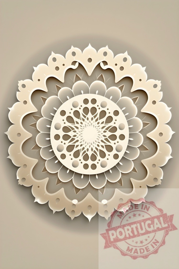 Layered mandala papercut design in beige shades | Intricate layered papercut mandala showcasing detailed spiritual ornamental pattern on a light background - Realisiert mit Pictrs.com