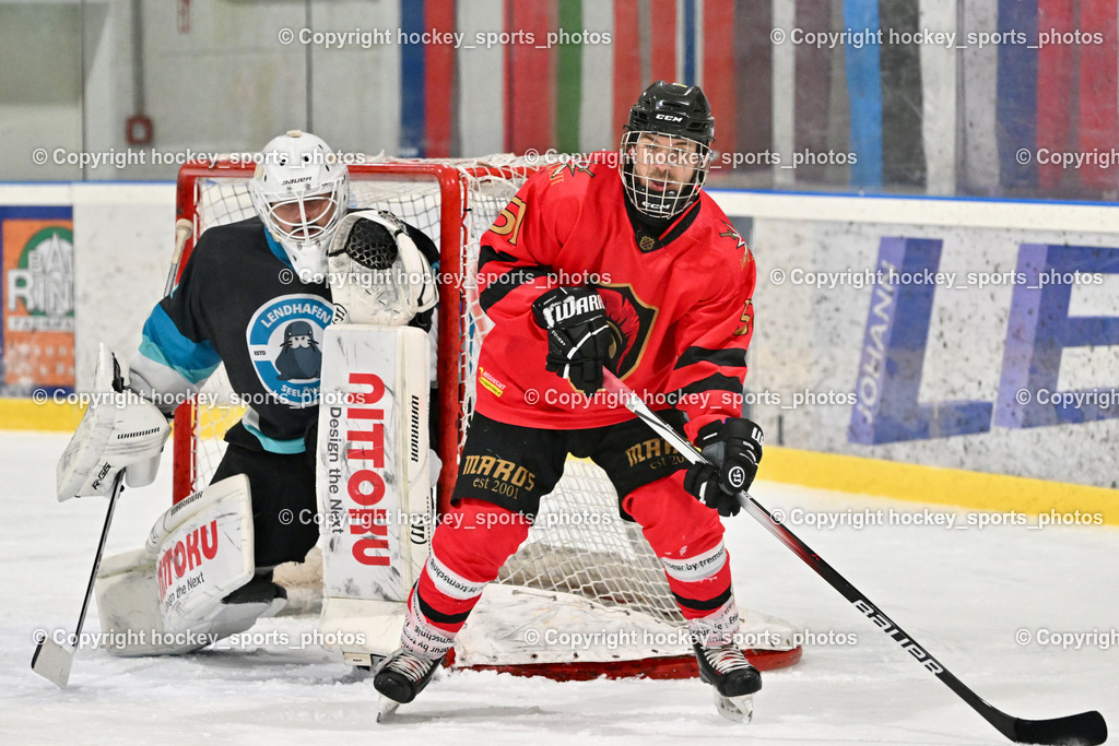 Lendhafen Seelöwen vs. Spartans Althofen | #51 Titze Lukas Spartans Althofen, #37 Juch Lukas Lendhafen Seelöwen, Lendhafen Seelöwen vs. Spartans Althofen, Lendhafen Seelöwen vs. Spartans Althofen am 14.02.2025 in Ferlach (HTC Eishalle Ferlach), Austria, (Photo by Bernd Stefan)