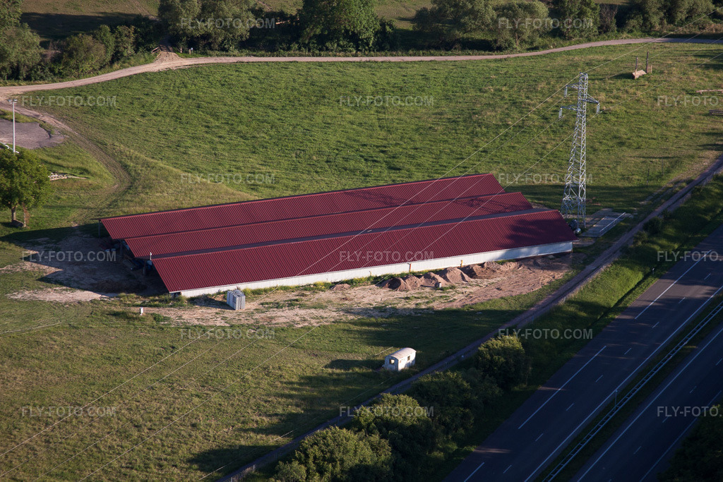Aerial view: Haras de la Née in Neewiller-près-Lauterbourg in the state Bas-Rhin, France.Photo: IMG_66594.jpg taken on 06/05/2014 by Werner Riehm/FLY-FOTO.comResolution of the original: 4752 x 3168 px