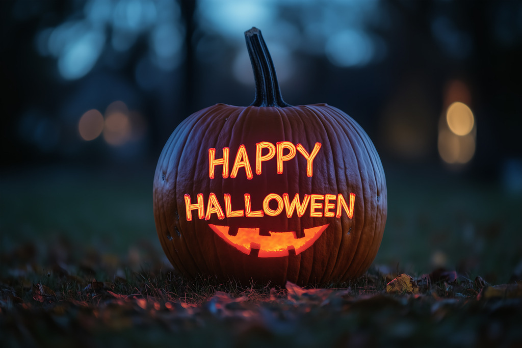 Halloween auf einem Friedhof mit Text HAPPY HALLOWEEN | Halloween auf einem Friedhof mit Text HAPPY HALLOWEEN - Realisiert mit Pictrs.com