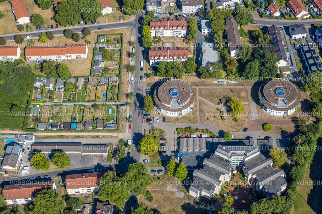 Essen220806858 | Luftbild, Wohnanlage Drostenbusch, runde Gebäude, Schonnebeck, Essen, Ruhrgebiet, Nordrhein-Westfalen, Deutschland