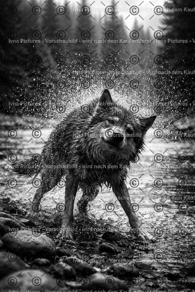 Nasser Wolf am Flussufer | Ivna Pictures - Realisiert mit Pictrs.com