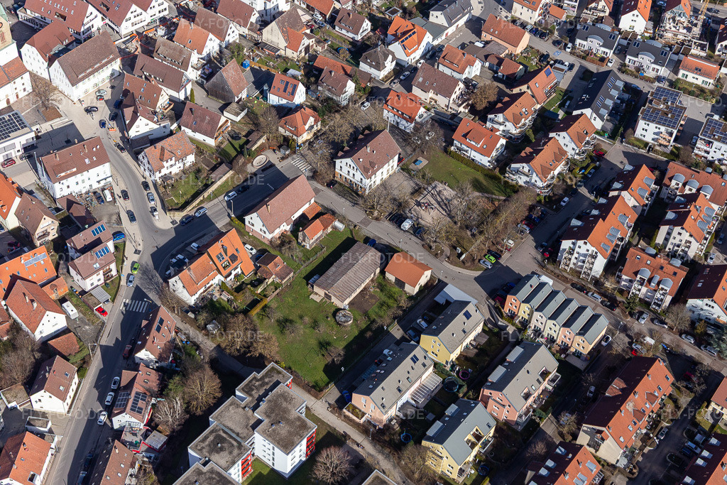 Luftbild: Spielplatz Fröbelstrasse, mevesta e. V. - Jugendhaus Renningen in Renningen im Bundesland Baden-Württemberg in Deutschland. Foto: IMG_125048.jpg vom 20.02.2021 durch Werner Riehm/FLY-FOTO.deWWW.RENNINGEN.DE
