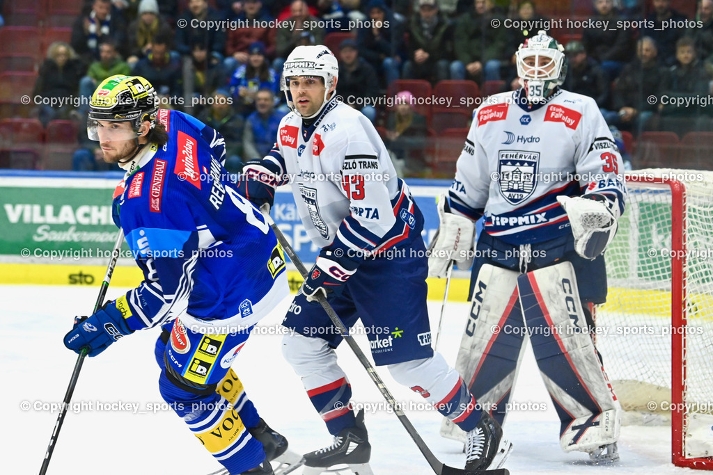 EC IDM WÄRMEPUMPEN VSV vs. HYDRO FEHERVAR AV 19 | #8 Rebernig Maximilian EC VSV, #43 Gaunce Cameron HYDRO FEHERVAR, #35 Horvath Dominik HYDRO FEHERVAR, EC IDM WÄRMEPUMPEN VSV vs. HYDRO FEHERVAR AV 19, EC IDM WÄRMEPUMPEN VSV vs. HYDRO FEHERVAR AV 19 am 20.11.2024 in Villach (Stadthalle Villach), Austria, (Photo by Bernd Stefan)