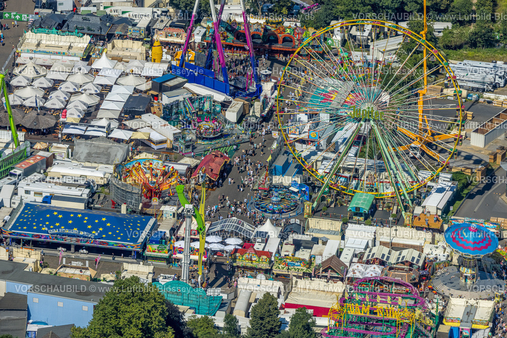 Herne240803416 | Luftbild, Cranger Kirmes, Volksfest mit Fahrgeschäften und Gastronomie, Riesenrad, Unser Fritz, Herne, Ruhrgebiet, Nordrhein-Westfalen, Deutschland