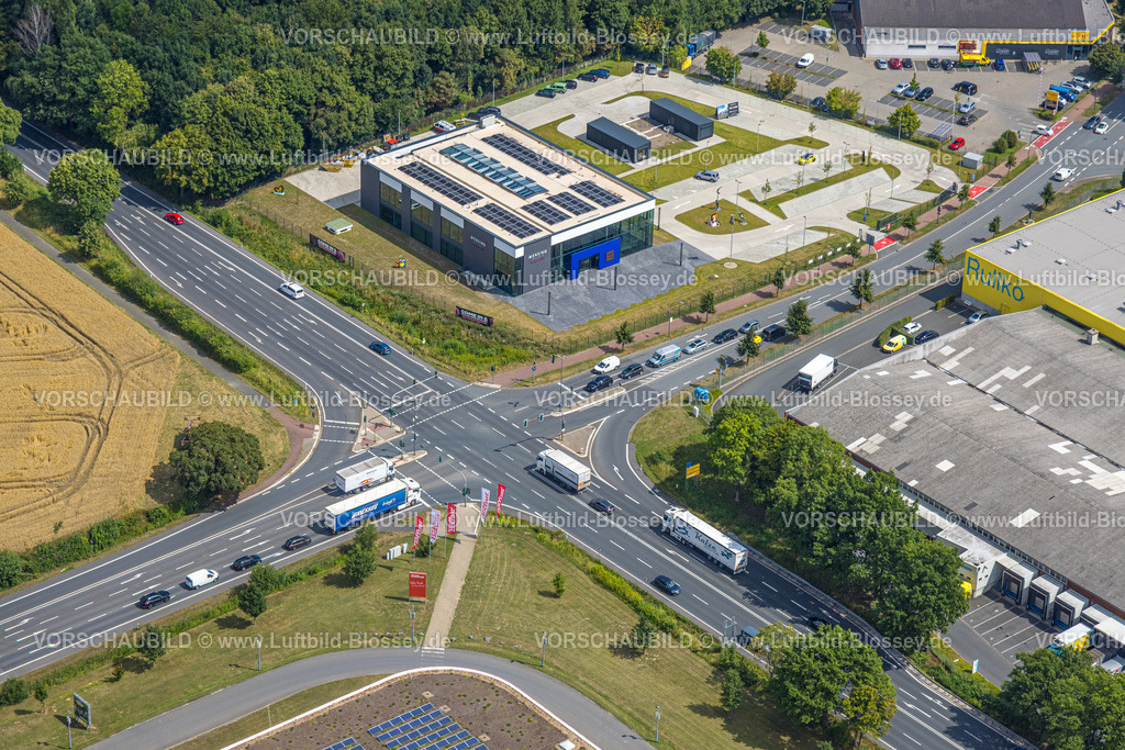 Hamm250701944Rhynern | Luftbild, Neubau Mensing Galerie an der Straßenkreuzung Werler Straße (B63) Ecke Unnaer Straße, Stadtbezirk Rhynern, Hamm, Ruhrgebiet, Nordrhein-Westfalen, Deutschland