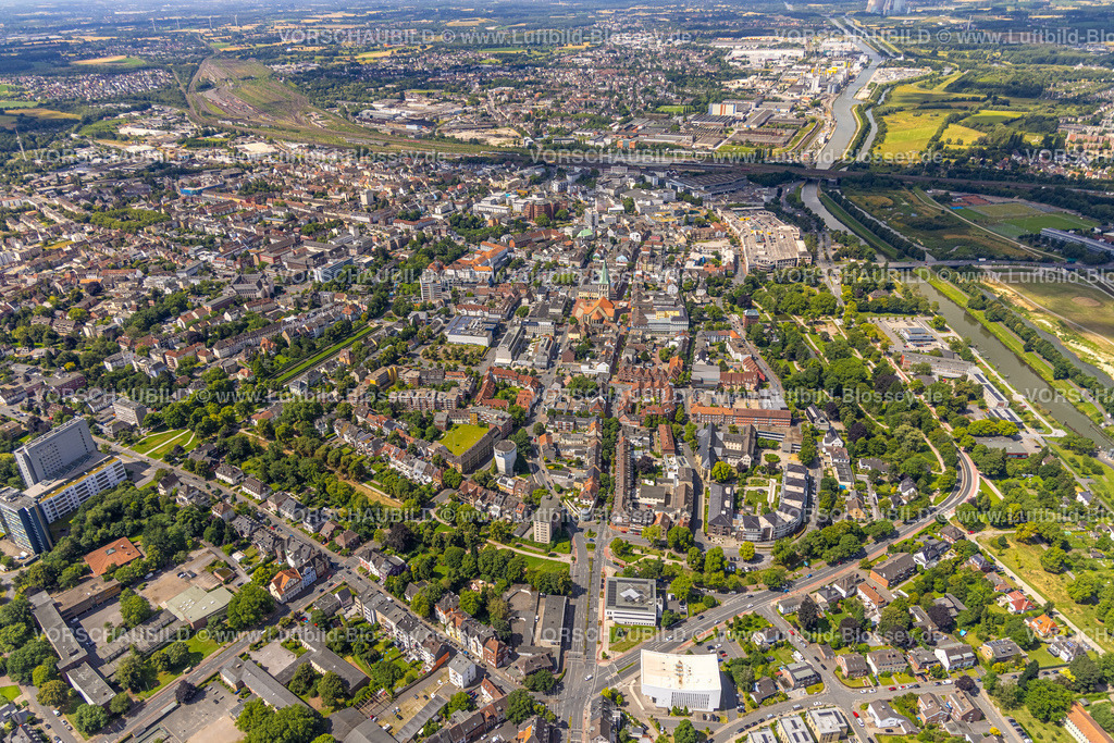Hamm240706612 | Luftbild, City Übersicht mit evang. Pauluskirche und Allee-Center, Ostenallee, hinten der Hafen und Datteln-Hamm-Kanal, Mitte, Hamm, Ruhrgebiet, Nordrhein-Westfalen, Deutschland