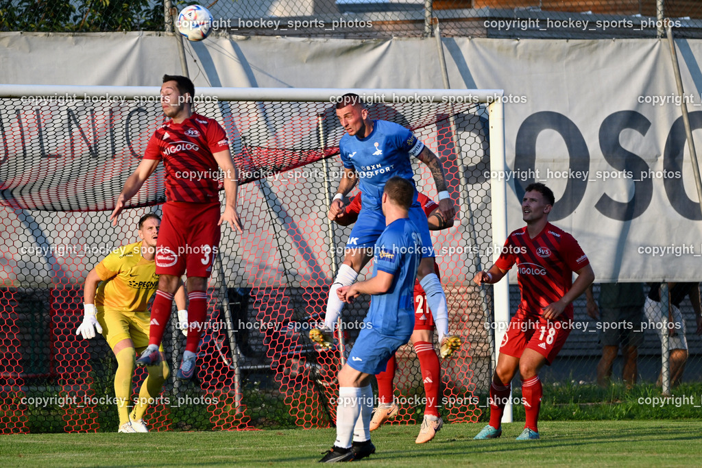 SV St.Jakob vs. SAK | #31 Fabio Putzl St.Jakob, #34 Patrick Gailer St.Jakob, #24 Zoran Vukovic SAK, #18 Raimund Valtiner St.Jakob, SV St.Jakob vs. SAK, SV St.Jakob vs. SAK am 23.08.2024 in St. Jakob im Rosenthal (Sportplatz St. Jakob), Austria, (Photo by Bernd Stefan)