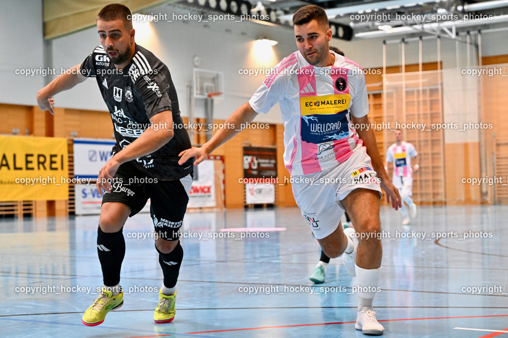 Carinthia Flamengo Futsal Club vs. FC Ljuti Krajisnici | #4 Beldin Duric FC Ljuti Krajisnici, #5 Jernej Kunc Carinthia Flamengo, Carinthia Flamengo Futsal Club vs. FC Ljuti Krajisnici, Carinthia Flamengo Fusal Club vs. FC Ljuti Krajisnici am 12.10.2025 in Klagenfurt (Ballspielhalle Viktring), Austria, (Photo by Bernd Stefan)