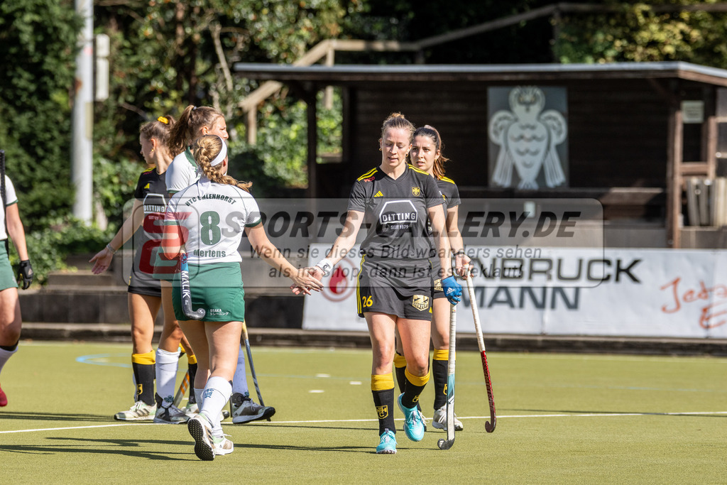 MJ_01.10.2023_F_UHTC-HTHC-53 | Franzisca Hauke (Harvestehuder THC #26) &amp; Anne Mertens (Uhlenhorst Mülheim #8), Uhlenhorst Mülheim - Harvestehuder THC am 1.10.2023 im Waldstadion, Mülheim a. d. Ruhr