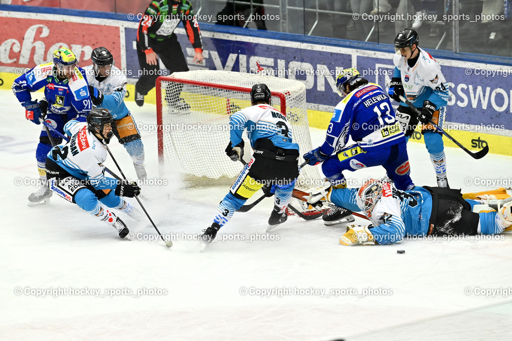 EC IDM Wärmepumpen VSV vs. Steinbach Black Wings Linz | #32 Rasmus Tirronen Black Wings Linz, #13 Adam Helewka EC VSV, #3 Greg Moro lack Wings Linz, #91 Nick Hutchison EC VSV, EC IDM Wärmepumpen VSV vs. Steinbach Black Wings Linz, EC IDM Wärmepumpen VSV vs. Steinbach Black Wings Linz am 23.01.2026 in Villach (Stadthalle Villach), Austria, (Photo by Bernd Stefan)