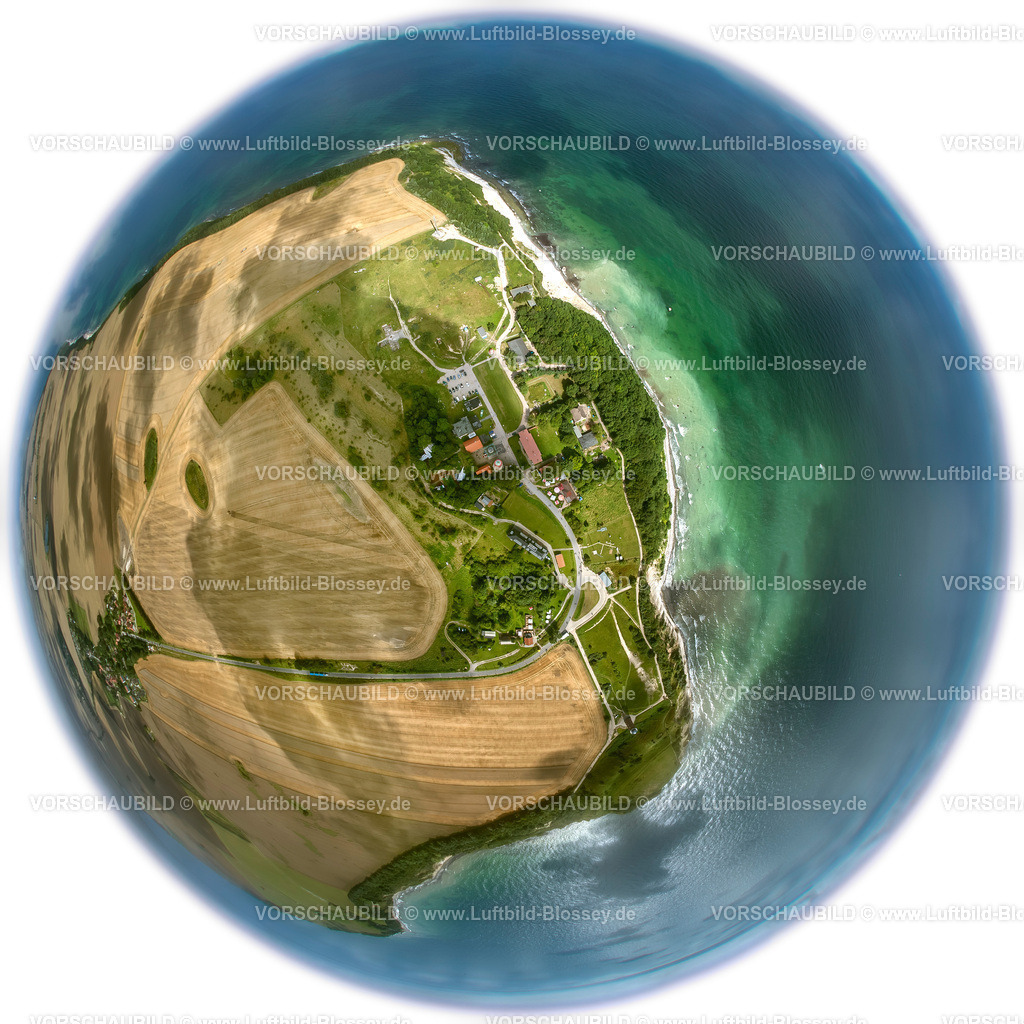 Ruegen12083034KapArkona2 | Luftbild, Kap Arkona, Wittow, Leuchtturm, Schinkelturm Putgarten, Fischaugenlinse, fisheyeobjektiv, rundes Bild,  Putgarten, Insel Rügen, Mecklenburg-Vorpommern, Deutschland, Europa