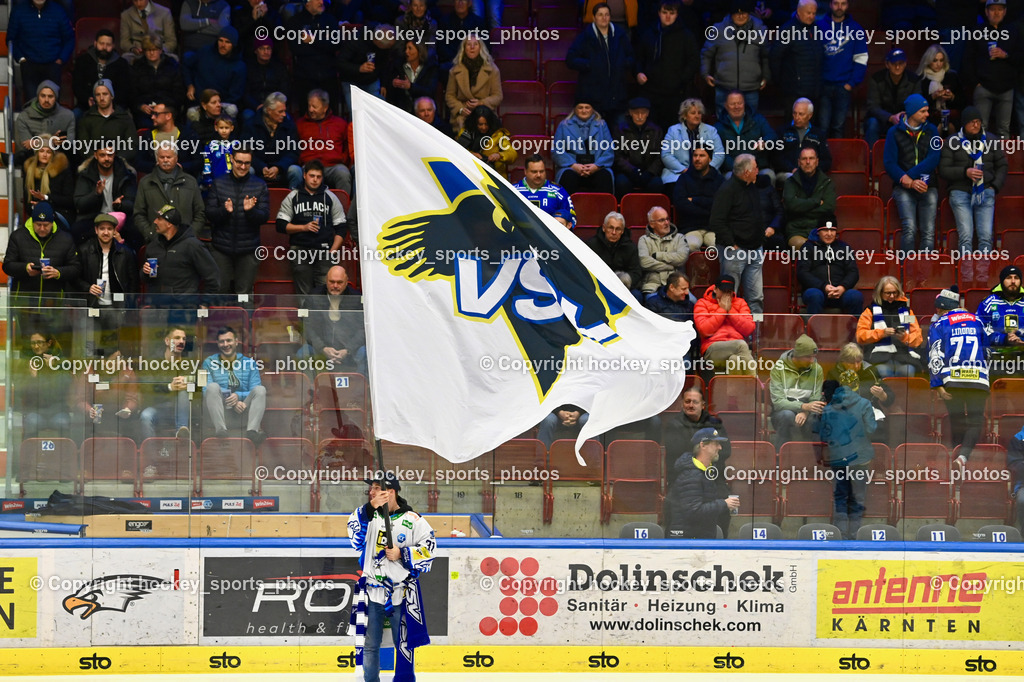 EC IDM Wärmepumpen VSV vs. HC Pustertal | EC VSV Fahnen, EC VSV Fans, Besucher Stadthalle Villach, EC IDM Wärmepumpen VSV vs. HC Pustertal, EC IDM Wärmepumpen VSV vs. HC Pustertal am 15.11.2024 in Villach (Stadthalle Villach), Austria, (Photo by Bernd Stefan)