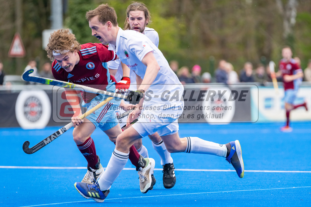 HK_20230415_106943 | 1. Bundesliga Herren Crefelder HTC - UHC Hamburg am 14.4.2023 Crefelder HTC, Krefeld , Breucker Julius ( Crefelder HTC #2 ) , Strutthoff Michel ( UHC Hamburg #3 )