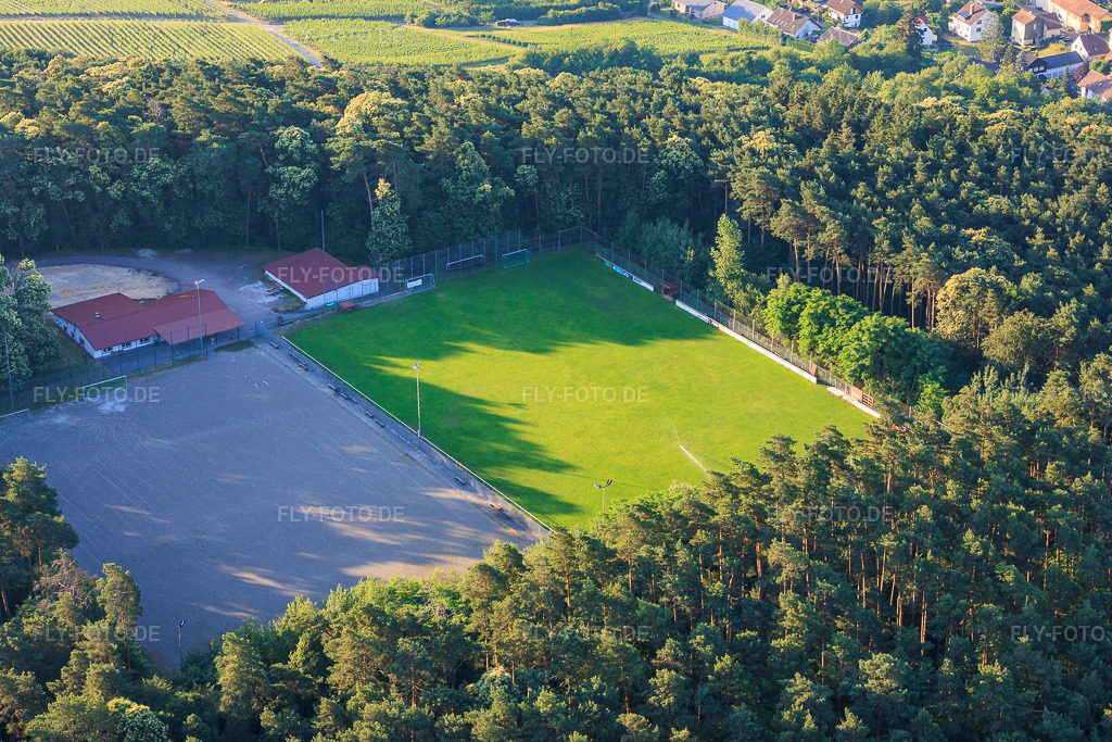 Luftbild: Sportplätze des SV Schweigen-Rechtenbach 1929 e.V. im Wald im Ortsteil Rechtenbach in Schweigen-Rechtenbach im Bundesland Rheinland-Pfalz in Deutschland. – Foto: IMG_157662.jpg vom 19.06.2026 durch Werner Riehm/FLY-FOTO.de – Auflösung des Originals: 5642 x 3761 px – SV Schweigen-Rechtenbach 1929 e.V