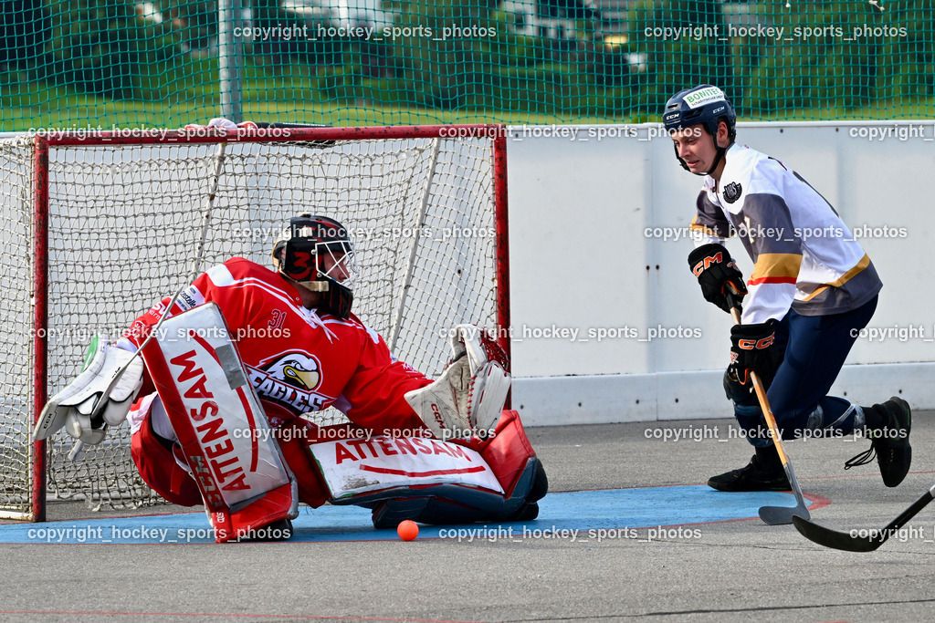 VAS Ballhockey vs. HSC Eagles Poggersdorf | #31 Sicher Michael, #17 Hobitsch Samuel, VAS Ballhockey vs. HSC Eagles Poggersdorf, VAS Ballhockey vs. HSC Eagles Poggersdorf am 14.07.2024 in Villach (Alpen Arena ), Austria, (Photo by Bernd Stefan)