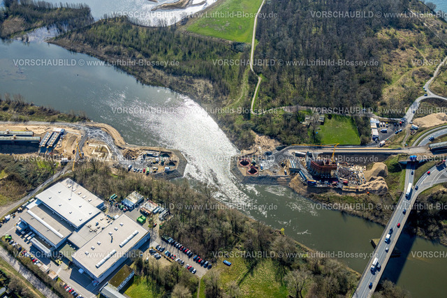Wesel240310627 | Luftbild, Lippemündungsraum NSG Naturschutzgebiet Lippemündung, Baustelle und Neubau Brücke Schillstraße B58 an der Niderrheinbrücke Wesel und Büdericher Insel, Wesel, Nordrhein-Westfalen, Deutschland