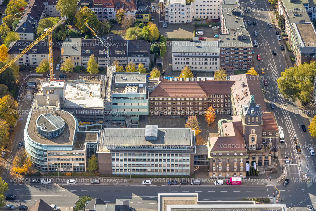 Essen251003707Mitte | Luftbild, Emscherhaus Emschergenossenschaft Lippeverband mit Baustelle, Südviertel, Essen, Ruhrgebiet, Nordrhein-Westfalen, Deutschland