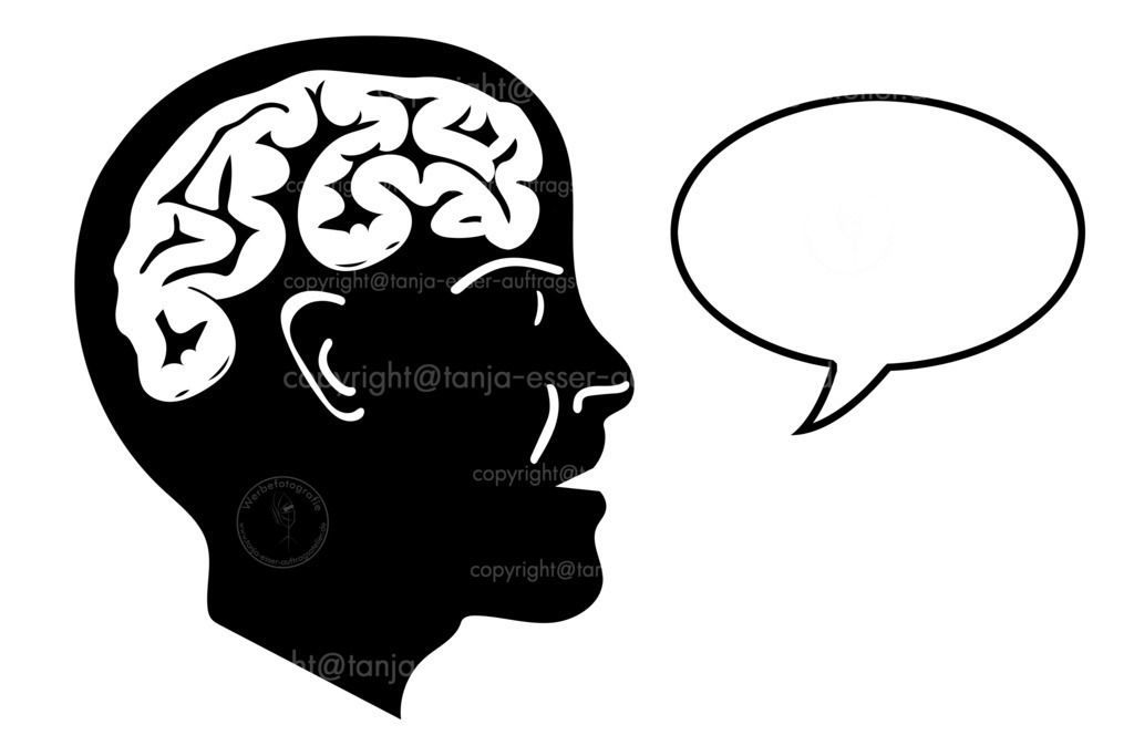 sprechender Mann D | Menschliche Kopfsilhouette mit Gehirn. Der Mann denkt und spricht. Icon.