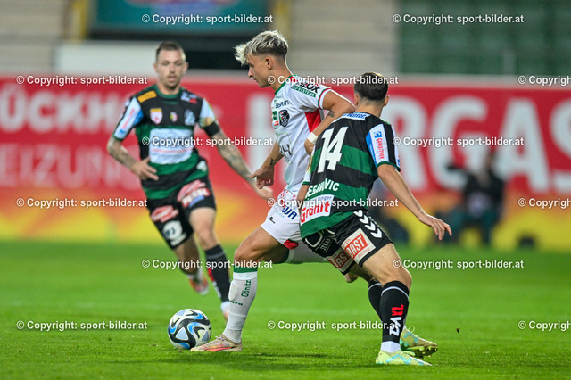 AUT, OEFB Uniqua Cup, Fussball SV Ried vs RZ Wolfsberger AC | 26.09.2023, Innviertel Arena Ried, AUT, OEFB Uniqua Cup, 2. Runde, SV Ried vs RZ Wolfsberger AC, im Bild Belmin Beganovic (Ried) vs Nikolas Konrad Veratschnig (WAC)



// OEFB Uniqua Cup Match round 2 between SV Ried and RZ Wolfsberger AC in Ried, Austria on 2023/09/26