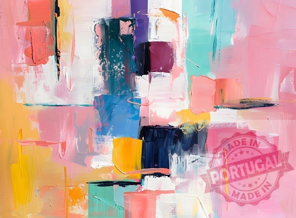 Abstract painting creating colorful textured oil brushstrokes | Abstract painting featuring thick, vibrant oil brushstrokes and blocks of pastel colors on canvas - Realized with Pictrs.com