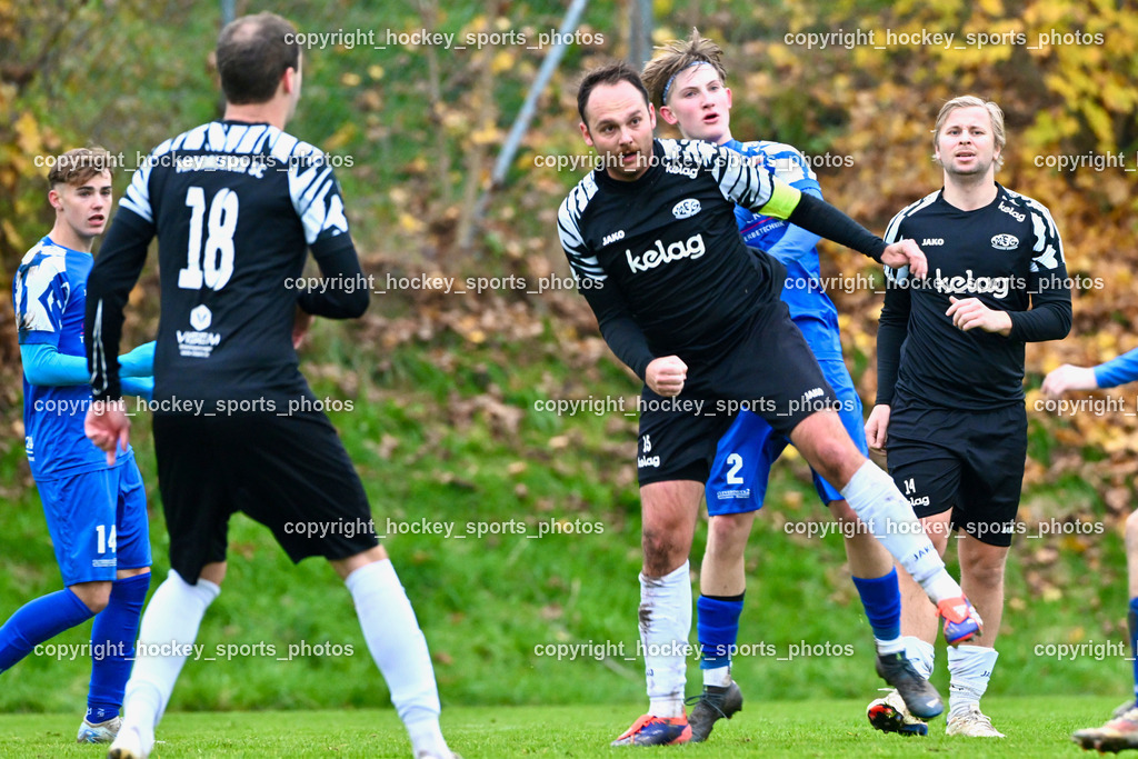 MSC Magdalen vs. SV Wernberg | #18 Daniel Brandauer MSC Magdalen, #15 Christoph Wolfgang Erlacher MSC Magdalen, #19 Lukas Johannes Kargl MSC Magdalen, #2 Samuel Hofer SV Wernberg, #14 Fabian Obmann SV Wernberg, MSC Magdalen vs. SV Wernberg, MSC Magdalen vs. SV Wernberg am 10.11.2024 in Magdalen (Sportplatz Magdalen), Austria, (Photo by Bernd Stefan)