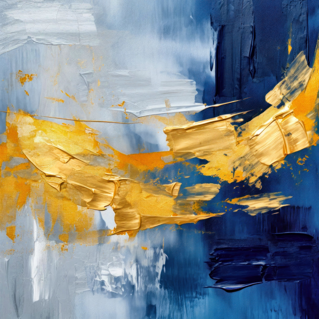 2401064 - Blau und Gold | Moderne Wandbilder auf Leinwand, Acylglas, Alu-Dibond oder als Poster. Tauchen Sie ein in die Welt KI-generierter Kunstwerke - entdecken Sie hochwertige Kunstdrucke unserer Gemälde, Illustrationen und fotorealistischen Motive.