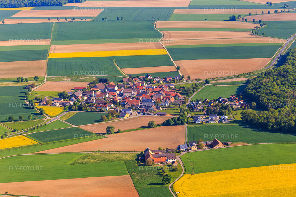 Luftbild: Doranrsicht am Morgen aus Süden im Ortsteil Bernsfelden in Igersheim im Bundesland Baden-Württemberg in Deutschland. Foto: IMG_146521.jpg vom 10.05.2025 durch Werner Riehm/FLY-FOTO.de