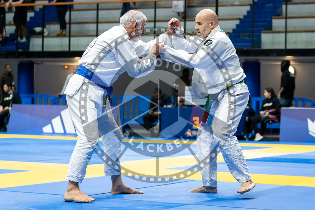 20240122PBB6204 | Fighters compete during the second day of the IBJJF European Championship in Paris, France, on January 22, 2024.