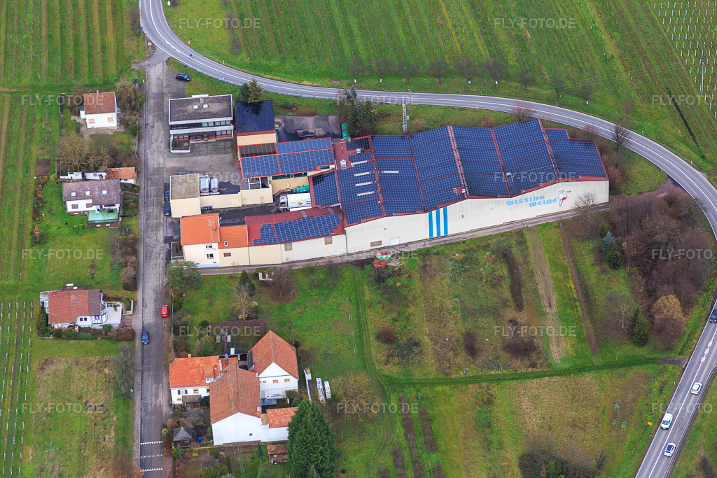 Luftbild: Weinkellerei Emil Wissing GmbH in Oberotterbach im Bundesland Rheinland-Pfalz in Deutschland. – Foto: IMG_085779.jpg vom 08.01.2016 durch Werner Riehm/FLY-FOTO.de – Auflösung des Originals: 5472 x 3648 px – Wissing - DIE PFALZ. DER WEIN
