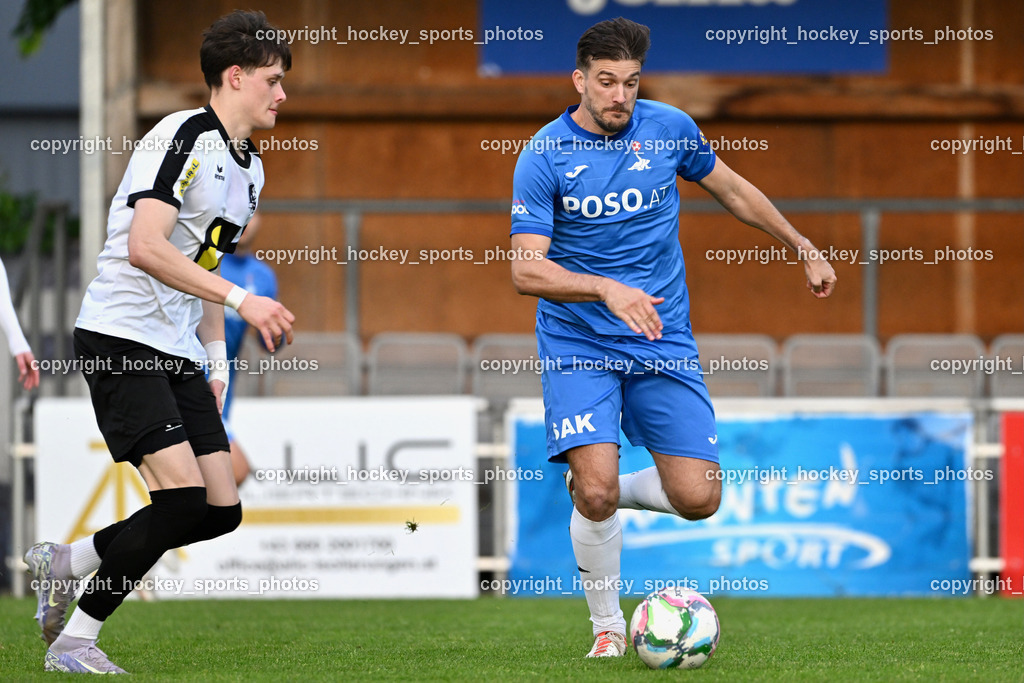 SAK vs. SV Spittal Drau 1921 | #21 Tristan Brükk SV Spittal, #4 Rok Jazbec, SAK, SAK vs. SV Spittal Drau 1921, SAK vs. SV Spittal Drau 1921 am 23.05.2025 in Klagenfurt (Sportpark Welzenegg), Austria, (Photo by Bernd Stefan)