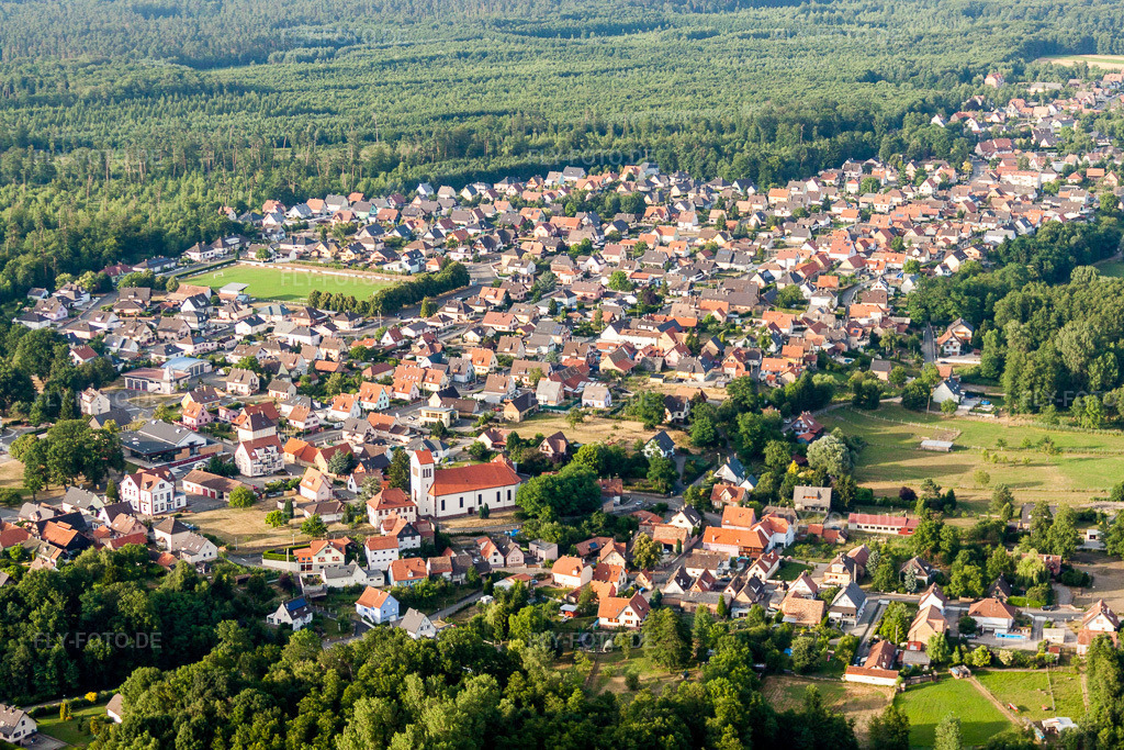 Luftbild: Dorfansicht in Schirrhein im Bundesland Bas-Rhin in Frankreich. Foto: IMG_30461.jpg vom 09.07.2010 durch Werner Riehm/FLY-FOTO.de