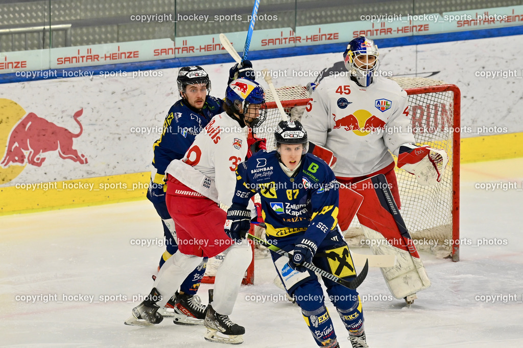 RED BULL HOCKEY JUNIORS vs. EK DIE ZELLER EISBÄREN | #87 Piuk Tobias EK DIE ZELLER EISBÄREN, #38 Warnecke Moritz RED BULL HOCKEY JUNIORS, #45 Ankirchner Valentin RED BULL HOCKEY JUNIORS, #10 Artner Fabio EK DIE ZELLER EISBÄREN, RED BULL HOCKEY JUNIORS vs. EK DIE ZELLER EISBÄREN, RED BULL HOCKEY JUNIORS vs. EK DIE ZELLER EISBÄREN am 14.01.2025 in Salzburg (Eisarena Salzburg), Austria, (Photo by Bernd Stefan)