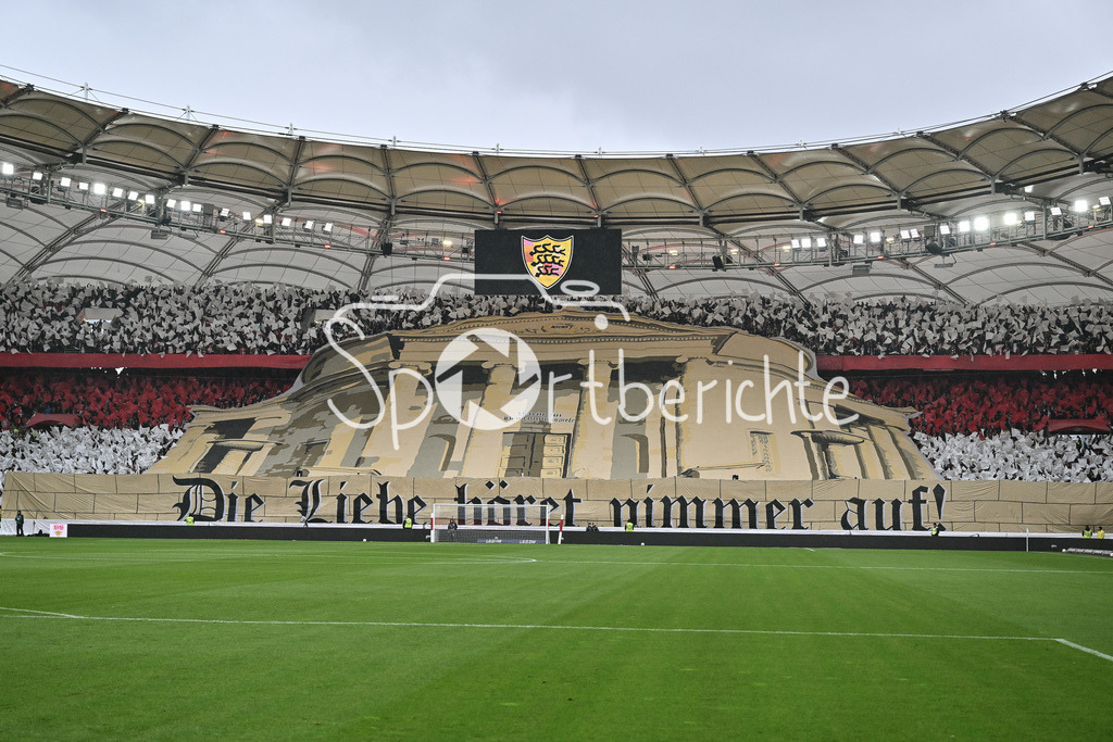 VfB Stuttgart - Hamburger SV | STUTTGART, GERMANY - 12. APRIL: Fans from Stuttgart with a great Choreographie before the Bundesliga Match between VfB Stuttgart vs. Hamburger SV on Matchday 29 at MHP Arena / DFL REGULATIONS PROHIBIT ANY USE OF PHOTOGRAPHS AS IMAGE SEQUENCES AND/OR QUASI-VIDEO