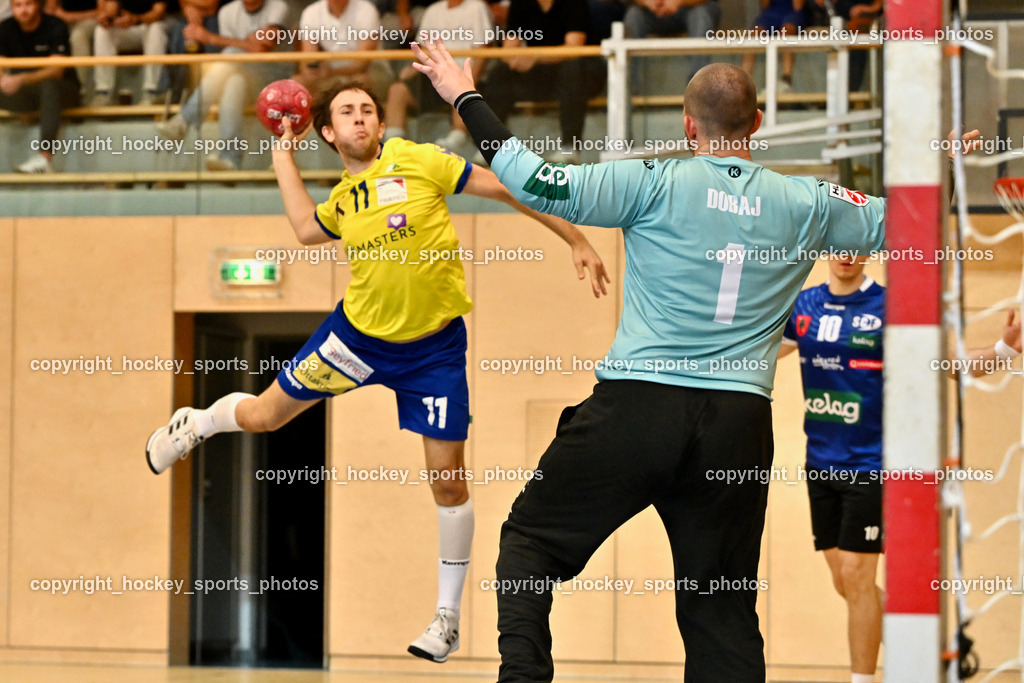 SC Ferlach vs. UHC Hollabrunn | #11 FALTHANSL-SCHEINECKER Florian UHC Hollabrunn, #1 DOBAJ Gasper SC Ferlach, SC Ferlach vs. UHC Hollabrunn, SC Ferlach vs. UHC Hollabrunn am 20.09.2025 in Ferlach (Ballspielhalle Ferlach), Austria, (Photo by Bernd Stefan)