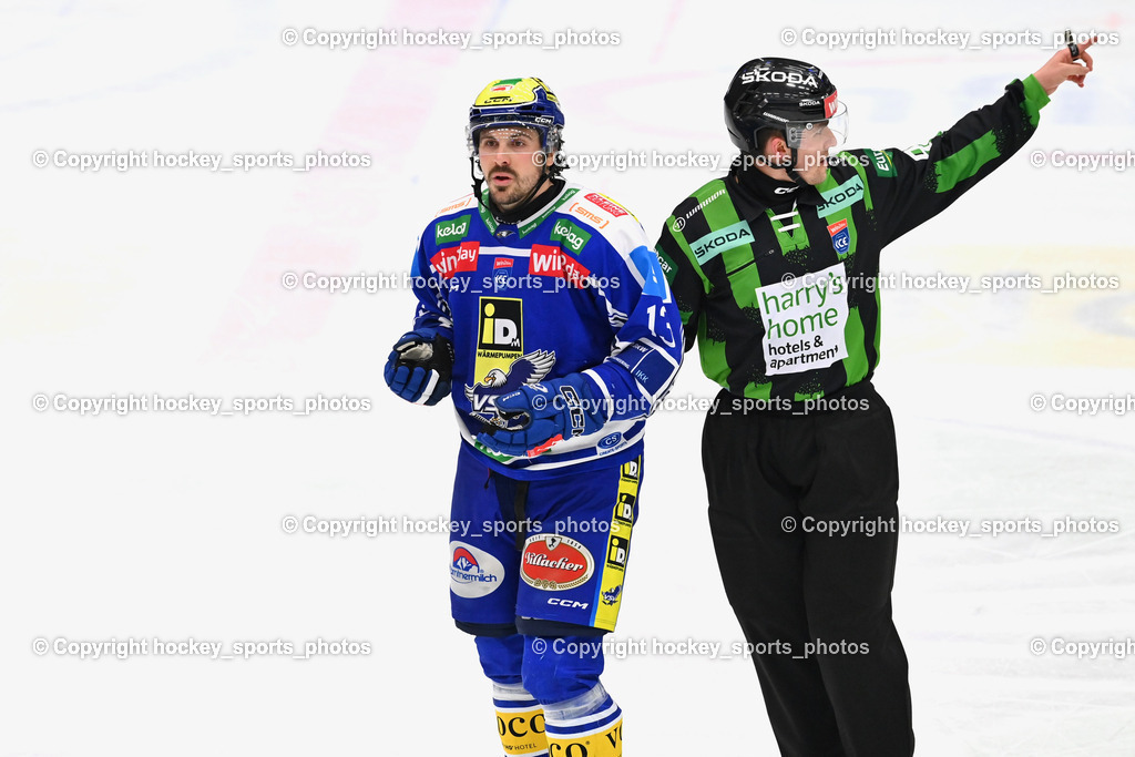 EC IDM WÄRMEPUMPEN VSV vs. Steinbach Black Wings Linz | #13 Adam Helewka EC VSV, JEDICKA PETER JAKA Referee, EC IDM WÄRMEPUMPEN VSV vs. Steinbach Black Wings Linz, EC IDM WÄRMEPUMPEN VSV vs. Steinbach Black Wings Linz am 04.03.2026 in Villach (Stadthalle Villach), Austria, (Photo by Bernd Stefan)