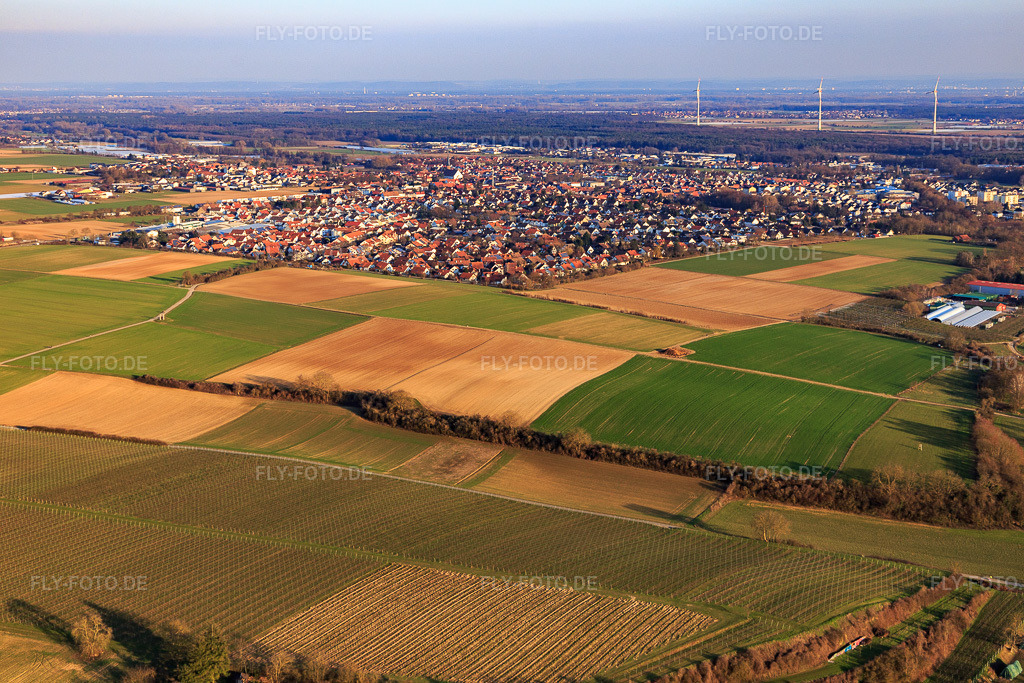 Luftbild: Ortsansicht von Nordwesten in Herxheim bei Landau im Bundesland Rheinland-Pfalz in Deutschland. Foto: IMG_126119.jpg vom 07.03.2021 durch Werner Riehm/FLY-FOTO.de