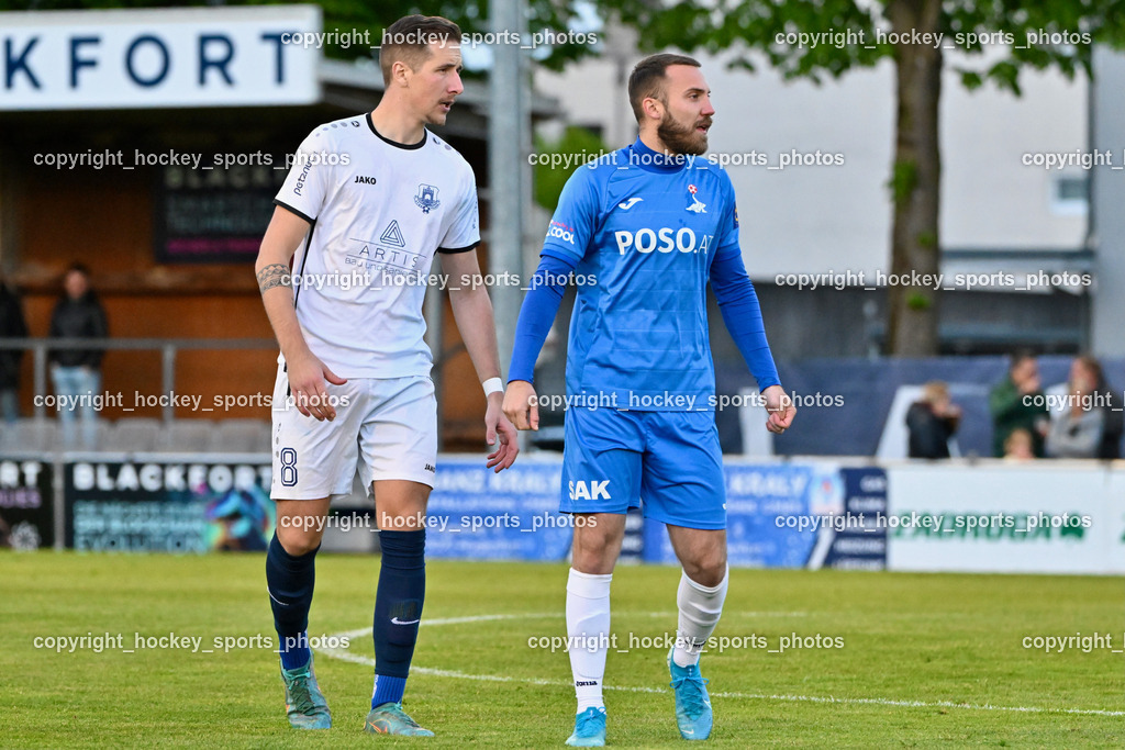 SAK vs. ATUS Velden 19.4.2024 | #8 Fabian Kopeinig ATUS Velden, #23 Kristian Sredojevic SAK, SAK vs. ATUS Velden 19.4.2024, SAK vs. ATUS Velden am 19.04.2024 in Klagenfurt (Sportpark Welzenegg), Austria, (Photo by Bernd Stefan)