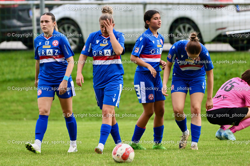 Carinthians Hornets vs. GAK 1902 Frauen | #27 Simona Koren GAK, #7 Vanessa Kraker GAK, #25 Viola Parvizi GAK, #8 Marie Haiden GAK, Carinthians Hornets vs. GAK 1902 Frauen, Carinthians Hornets vs. GAK 1902 Frauen am 01.09.2024 in Sachsenburg (Sportplatz Sachsenburg), Austria, (Photo by Bernd Stefan)