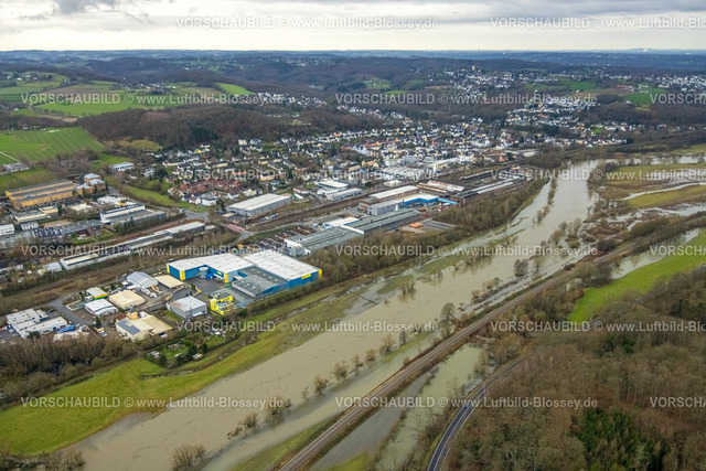 Wetter231201831Ruhr | Luftbild, Ruhrhochwasser, Weihnachtshochwasser 2023, Fluss Ruhr tritt nach starken Regenfällen über die Ufer, Überschwemmungsgebiet NSG Ruhraue Gedern und Blick auf den Ortsteil Wetter-Wengern, Westende, Herdecke, Ruhrgebiet, Nordrhein-Westfalen, Deutschland