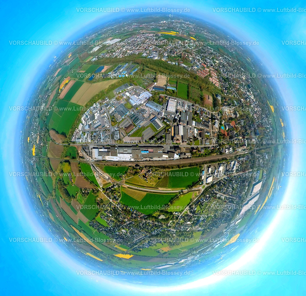 Kamen230490807SuedGewerbegebiet | Luftbild, Kamen-Süd, Gewerbegebiet Westicker Straße und Gewerbegebiet Dortmunder Straße, Erdkugel, Fisheye Aufnahme, Fischaugen Aufnahme, 360 Grad Aufnahme, , Kamen, Ruhrgebiet, Nordrhein-Westfalen, Deutschland