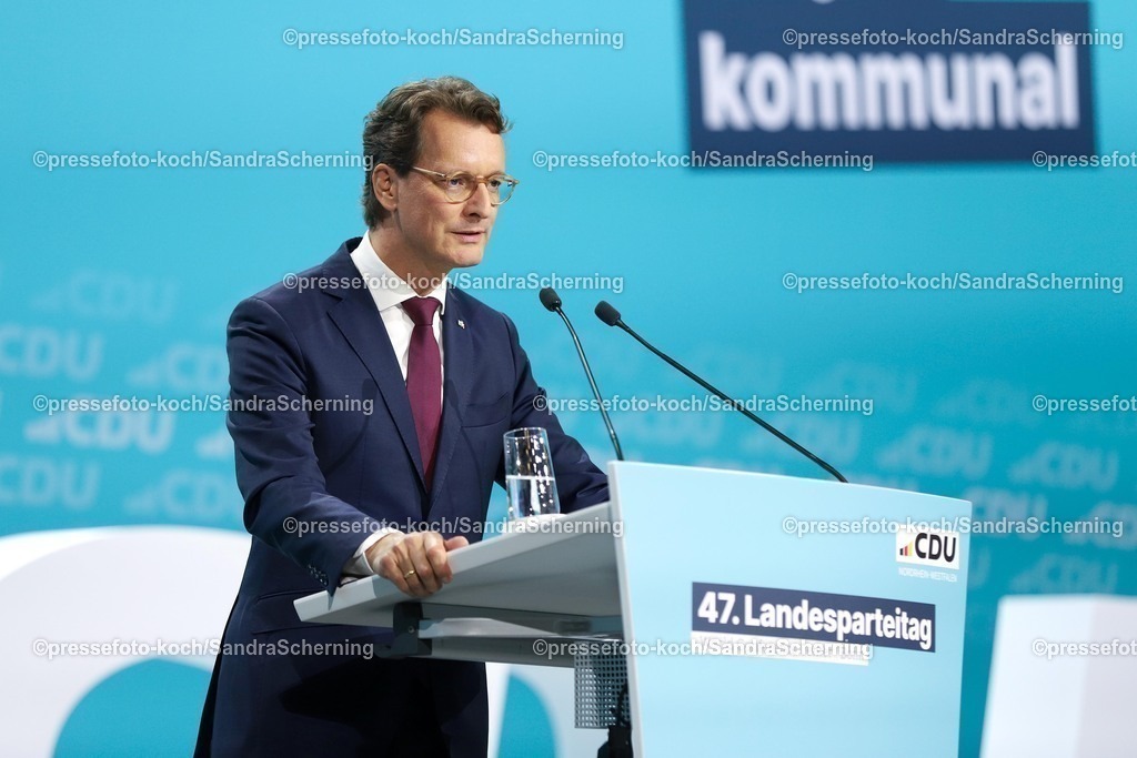 xsscx30082502037 | 30.08.2025, xsscx, Hendrik W¸st der wieder gew‰hlte Landesvorsitzende der CDU und gleichzeitig Ministerpr‰sident von Nordrhein-Westfalen auf dem 47. Landesparteitag der CDU Nordrhein-Westfalen mit dem Motto - SO! geht kommunal - im World Conference Center in Bonn Nordrhein-Westfalen Deutschland
