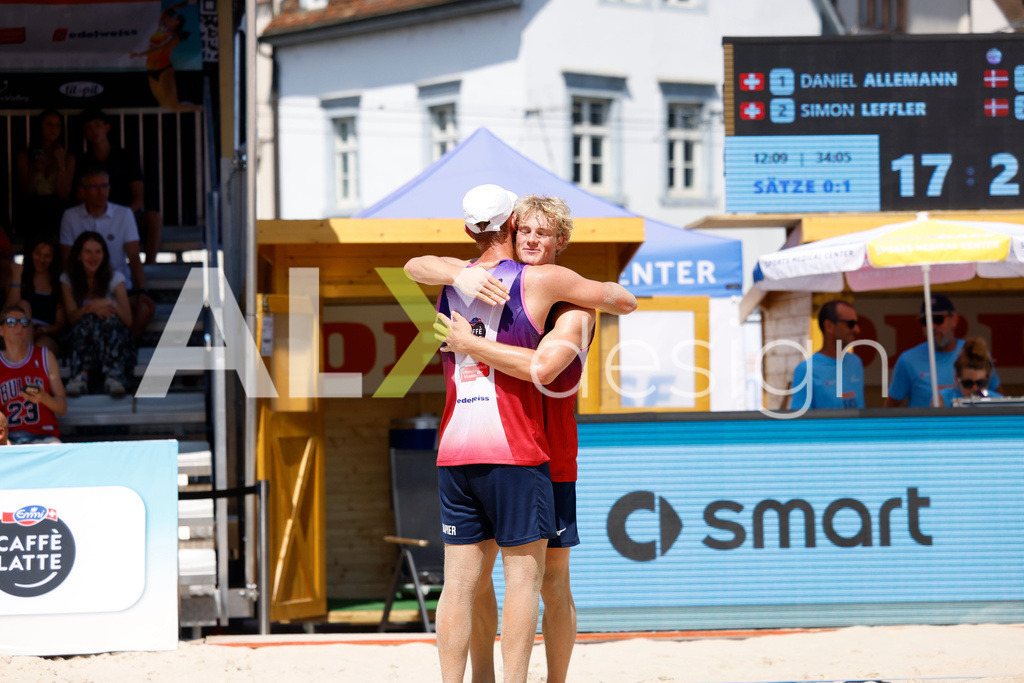 Obi BeachTour 2026 - Basel | BASEL, SWITZERLAND - JULY 18: JACOB HEJLSVIG PETERSEN (DEN) and VILLADS FLÜGGE NAPIER (DEN) during the Obi BeachTour 2026 match between ALLEMANN / LEFFLER (SUI) and MASSEREY / SCHNEGG (SUI) at Barfüsserplatz on July 18, 2026 in Basel, Switzerland. - Realisiert mit Pictrs.com