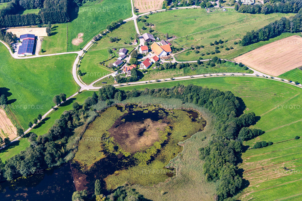 Luftbild: Zellersee und Zellerhof im Ortsteil Zellerhof in Bad Schussenried im Bundesland Baden-Württemberg in Deutschland. Foto: IMG_129176.jpg vom 04.09.2021 durch Werner Riehm/FLY-FOTO.de