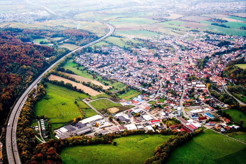 Luftbild: Ortschaft von Osten in Dielheim im Bundesland Baden-Württemberg in Deutschland. Foto: IMG_14208.jpg vom 12.10.2008 durch Werner Riehm/FLY-FOTO.de