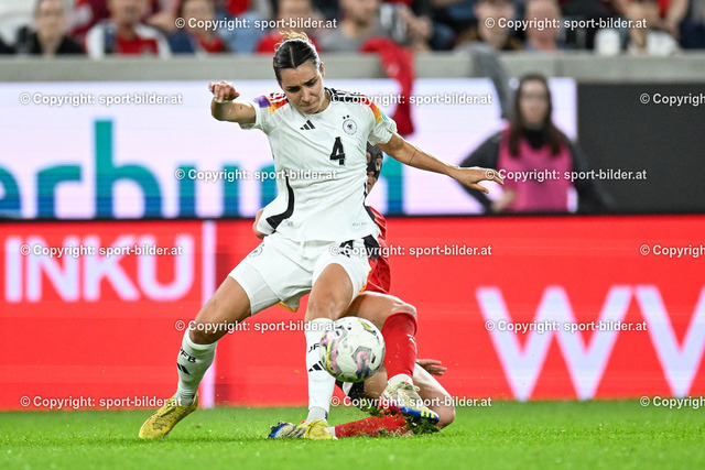 AUT, Fussball UEFA Frauen EM Qualifikation 2024-25 - Oesterreich vs Deutschland | 05.4.2024, Raiffeisen Arena Linz, AUT, UEFA Frauen EM Qualifikation 2024-25 - Oesterreich vs Deutschland, im Bild Celine Degen (AUT) vs Bibiane Schulze Solano (GER)


// UEFA Women's European Qualifiers 2024-25 Match between Austria and Germany in Linz, Austria on 2024/04/05